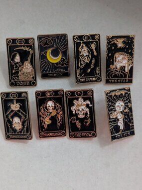Lot (8) Miniature Mixed Tarot Card Tac Lapel Pins
